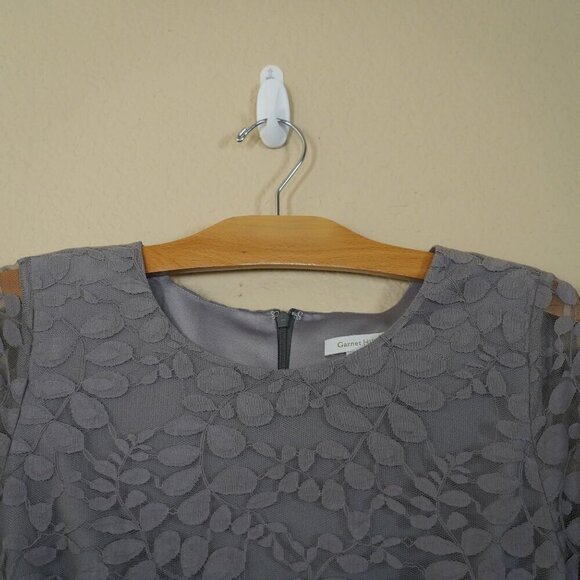 GARNET HILL Lace Shift Dress Scoop Neck Three-Quarter Sleeve Grey Size 10 - Picture 4 of 8